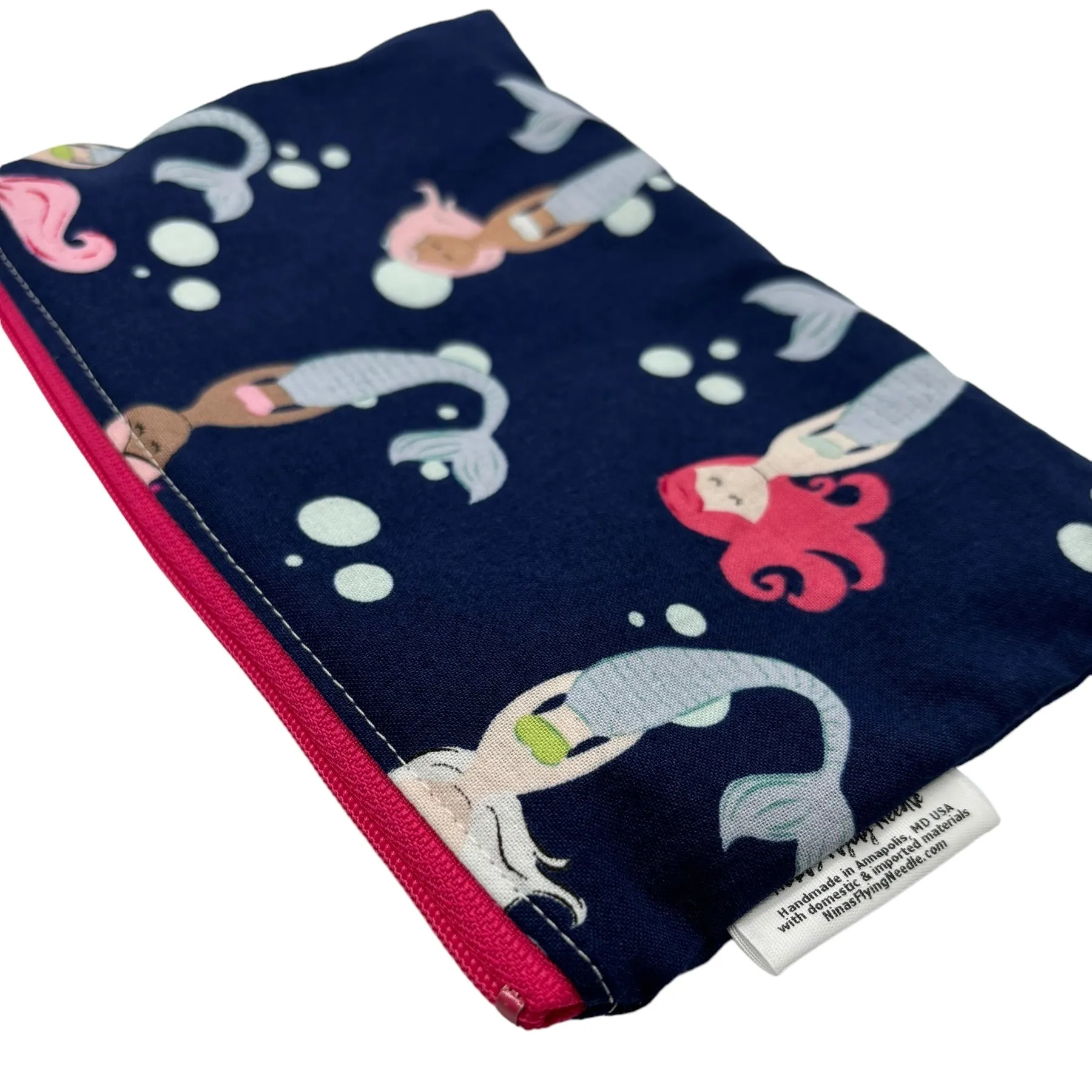 Snack Sized Reusable Zippered Bag Mermaids on Navy