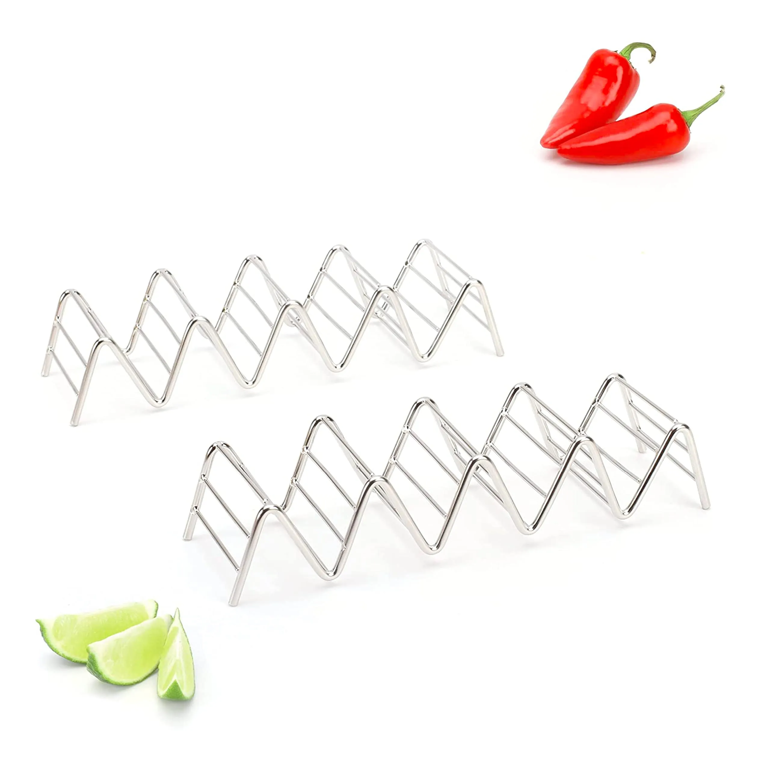 Taco Holders Set of 2 Premium Stainless Steel Stackable Stands, Each Rack Holds 4 or 5