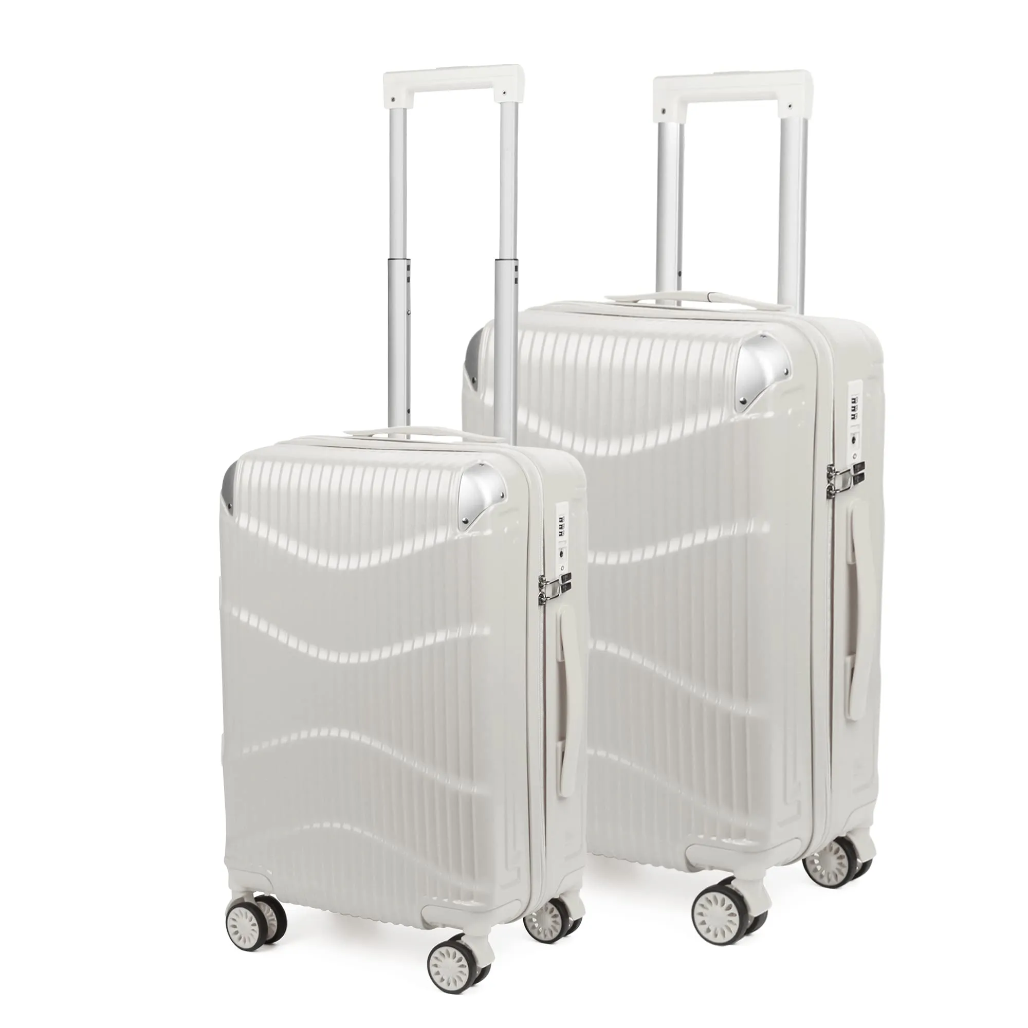 THE CLOWNFISH Combo of 2 Ballard Series Luggage ABS & Polycarbonate Exterior Suitcases Eight Wheel Trolley Bags with TSA Lock-White (Medium 65 cm-26 inch, Small 55 cm-22 inch)