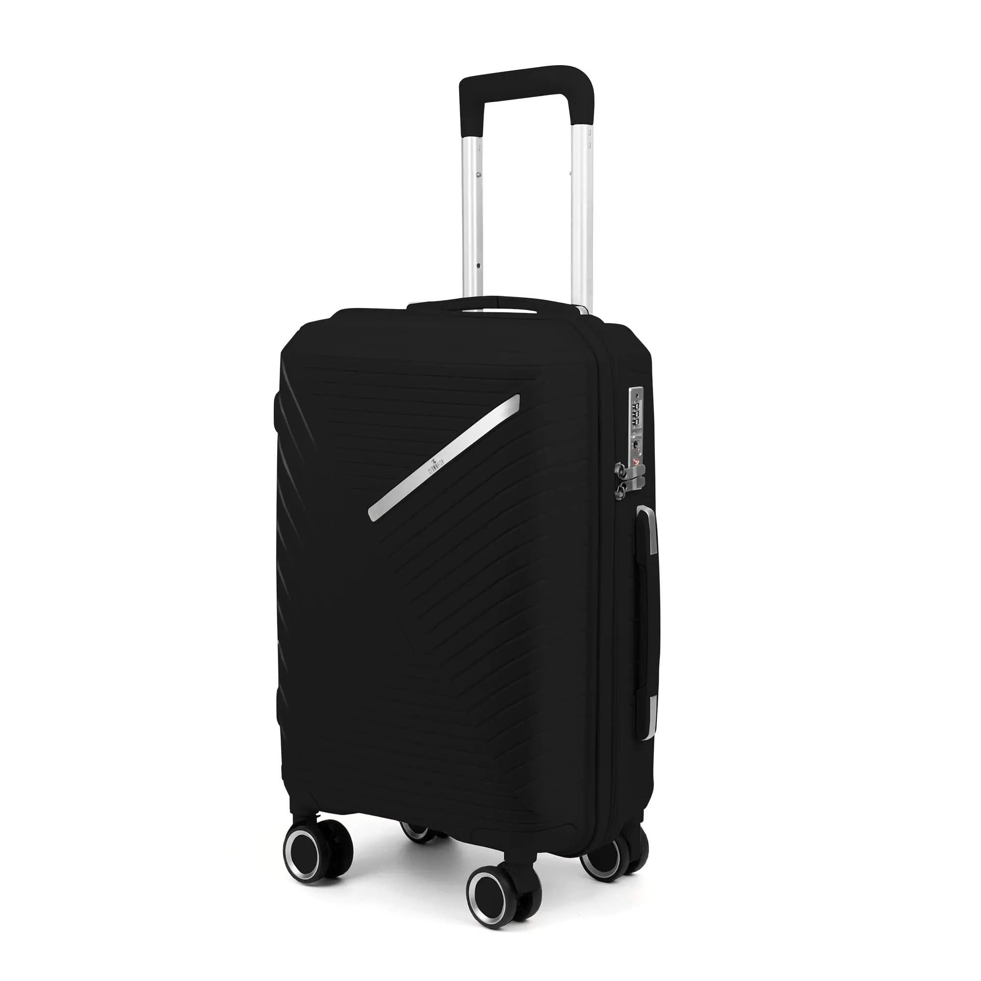 THE CLOWNFISH Denzel Series Luggage Polypropylene Hard Case Suitcase Eight Wheel Trolley Bag with TSA Lock- Black (Medium size, 66 cm-26 inch)