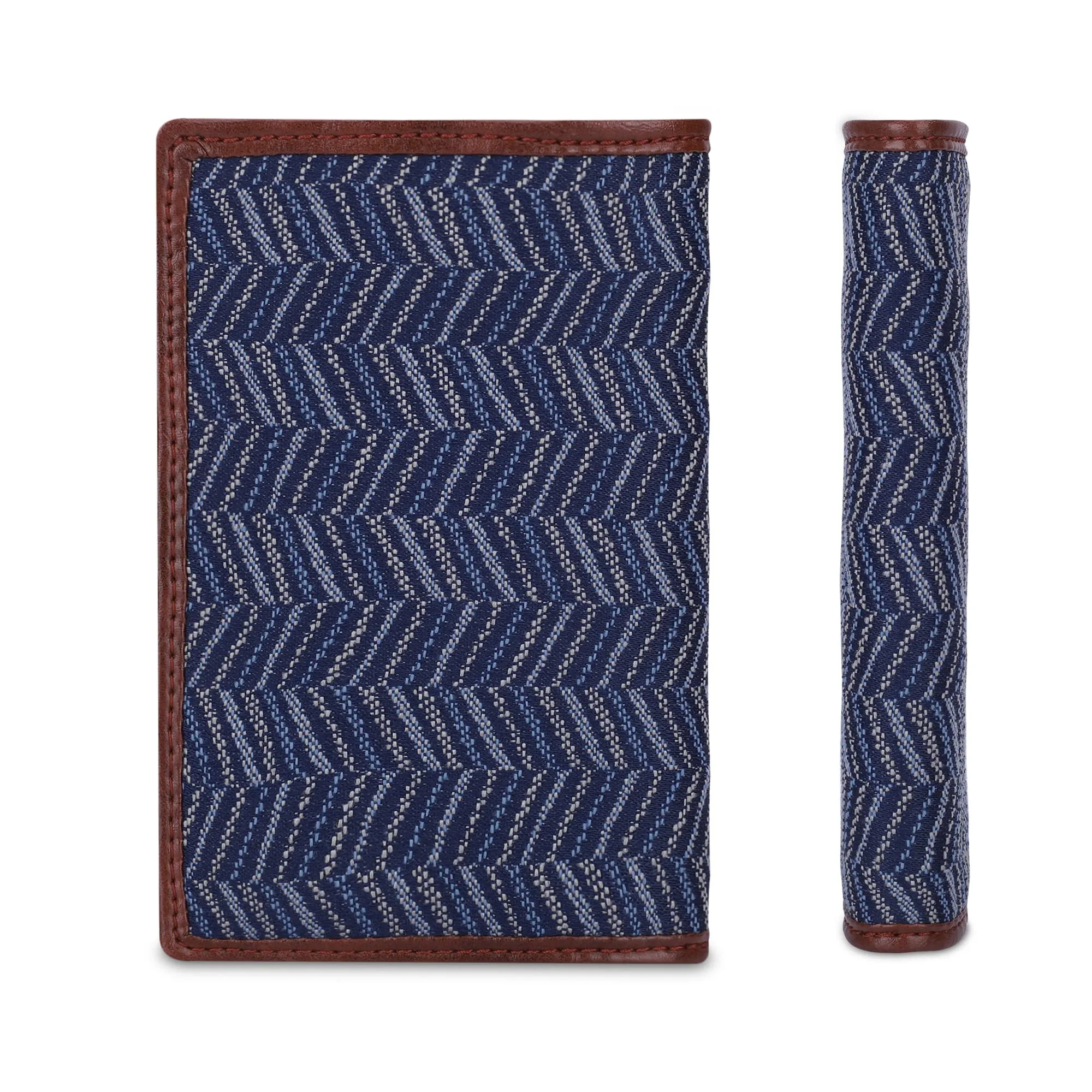 THE CLOWNFISH Glamour Fold Series Tapestry Fabric & Faux Leather Unisex Passport Wallet Travel Document Organizer (Blue-Stripes)