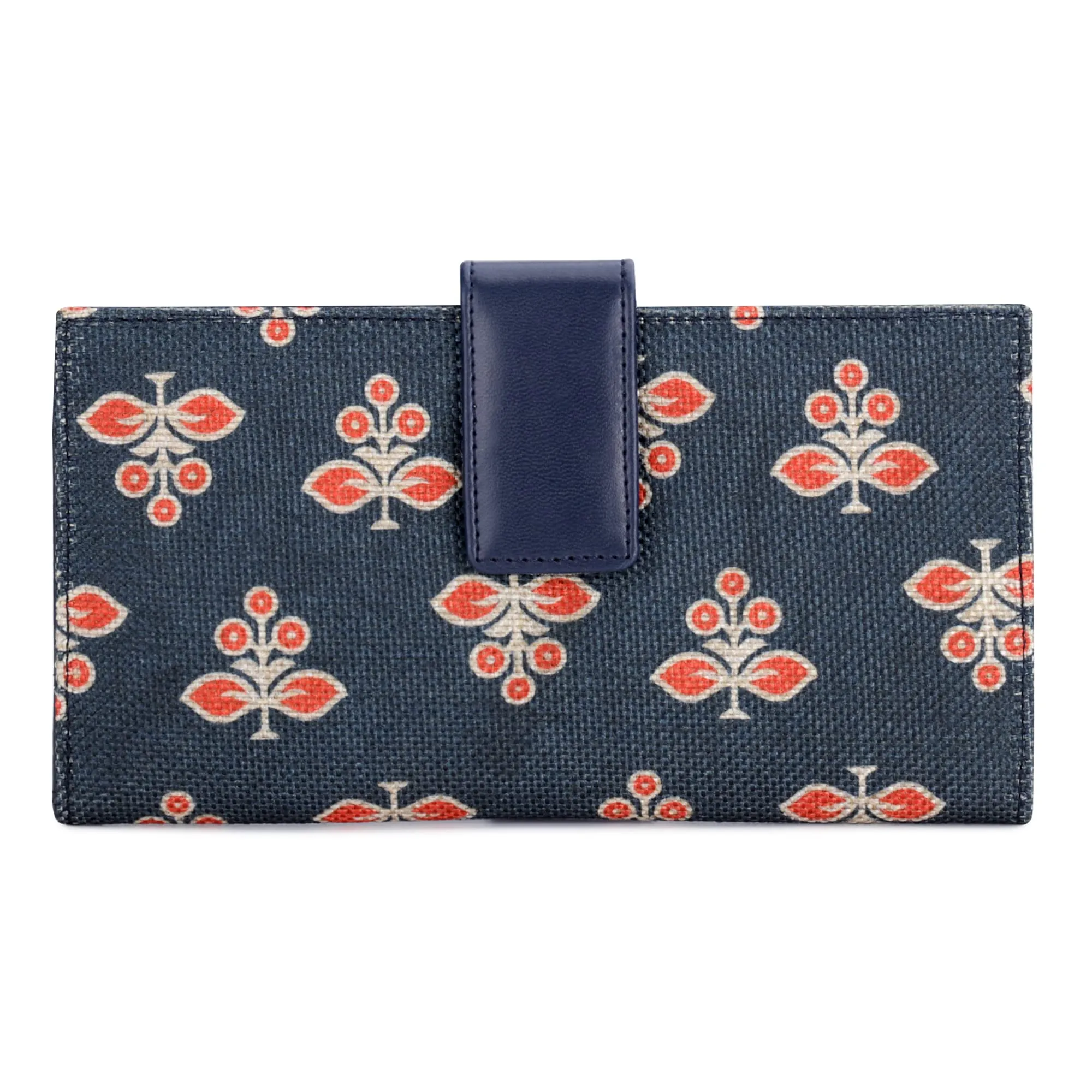 THE CLOWNFISH Orlanda Collection Printed Handicraft Fabric Womens Wallet Clutch Ladies Purse with Multiple Card holders (Blue)