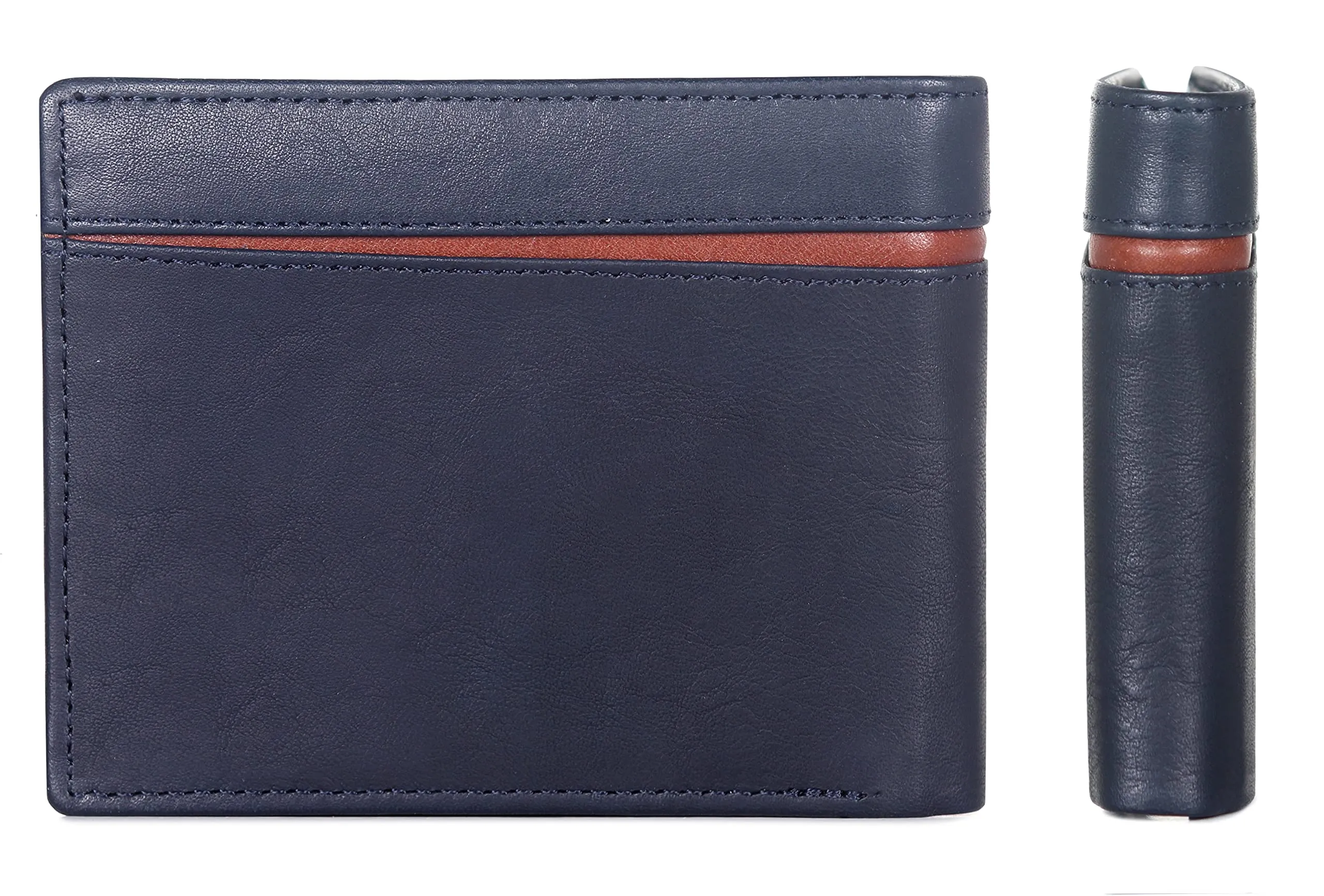 The Clownfish RFID Protected Genuine Leather Bi-Fold Wallet for Men with Multiple Card Slots, Coin Pocket & ID Window (Navy Blue)