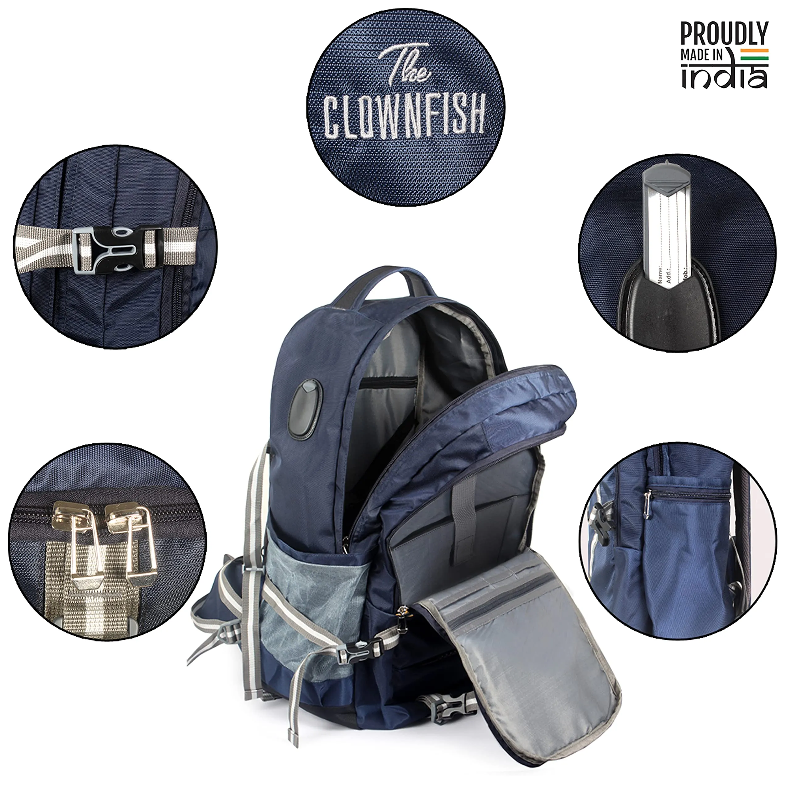 THE CLOWNFISH Sierra 48 Litres Polyester Unisex Travel Backpack Rucksack for Outdoor Sports Camp Trek (Dark Blue)