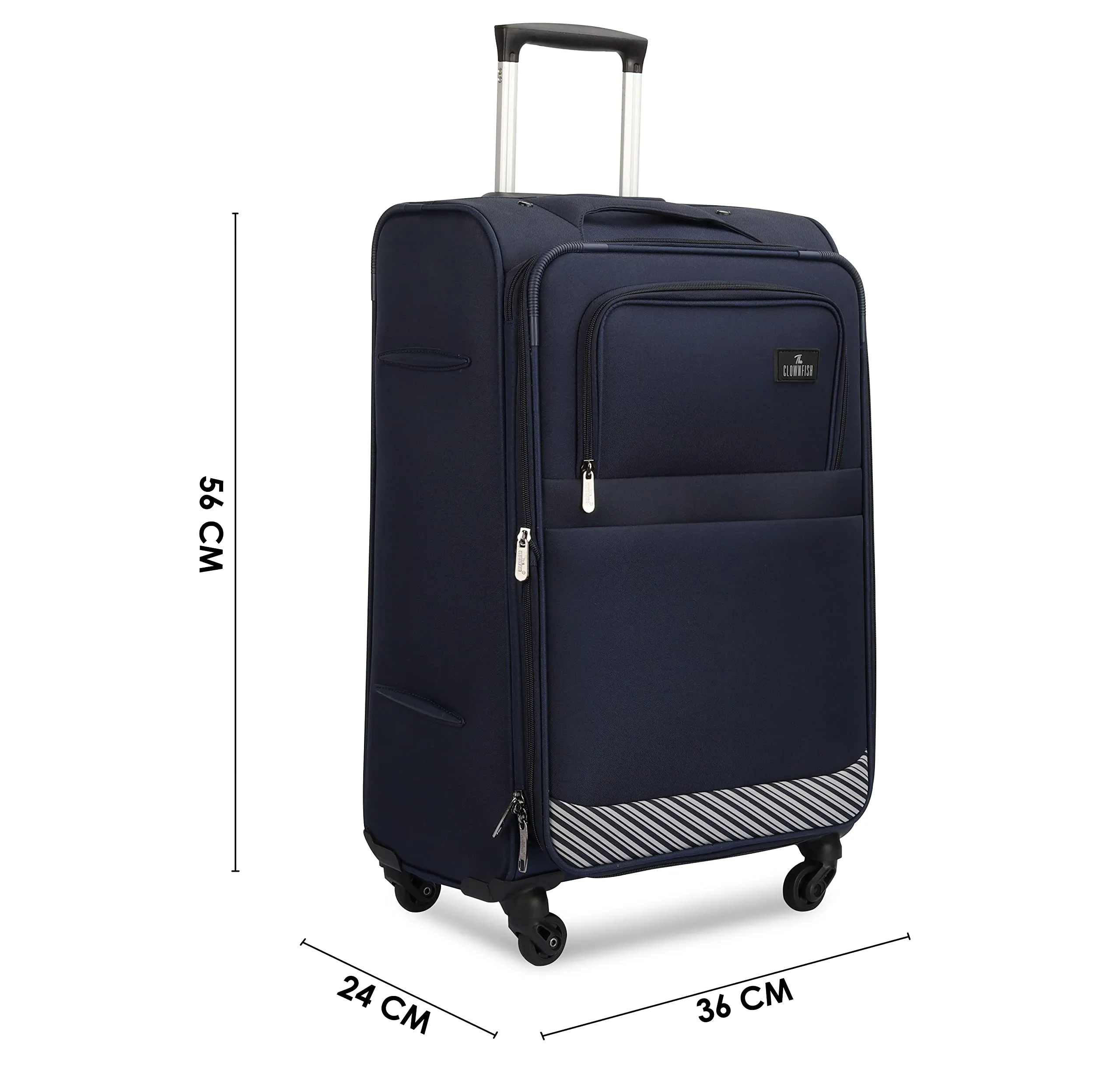 THE CLOWNFISH Sydney Luggage Polyester Soft Case Suitcase Four Wheel Trolley Bag - Navy Blue (Small size, 56 cm)