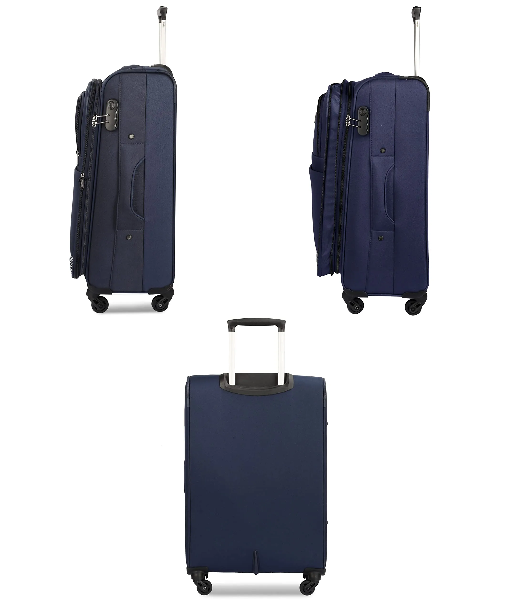 THE CLOWNFISH Sydney Luggage Polyester Soft Case Suitcase Four Wheel Trolley Bag - Navy Blue (Small size, 56 cm)