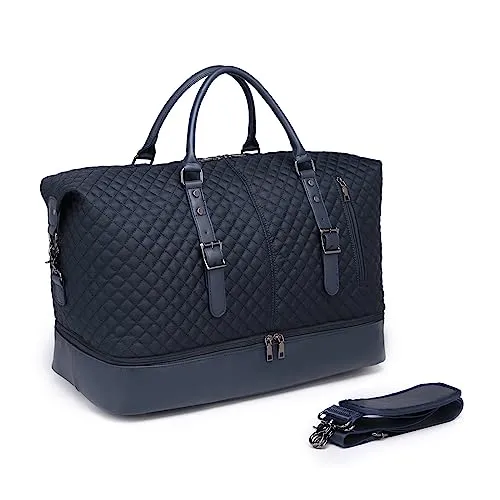 Travel Duffel Bags,Weekender Overnight Bag with Shoe Pouch Large Carry On Bag Travel Tote Duffel Bag for Women (Blue)