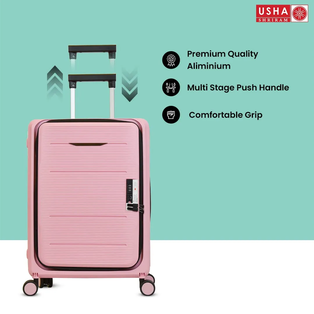 USHA SHRIRAM Cabin Bag (20 Inch - 55Cm) Collapsible Luggage Bag Polypropylene Shell Rose Pink Suitcase For Travel 360 Degree Spinner Wheel Foldable Trolley Bag For Travel