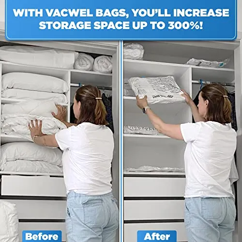 Vacwel Large 10 Pack Vacuum Storage Bags for Clothes Hand Pump Free