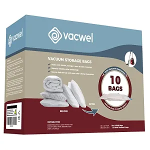 Vacwel Large 10 Pack Vacuum Storage Bags for Clothes Hand Pump Free