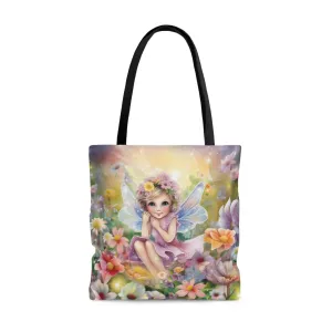 Whimsical Fairycore Tote Bag - Cute Cottagecore Totebag with Fairy in Flower Garden