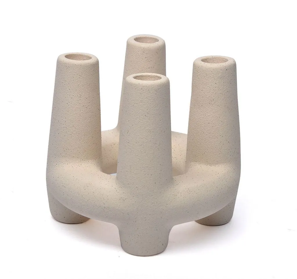 White Four Pillar Ceramic Candle Holder | Holiday Gift | Modern Decor