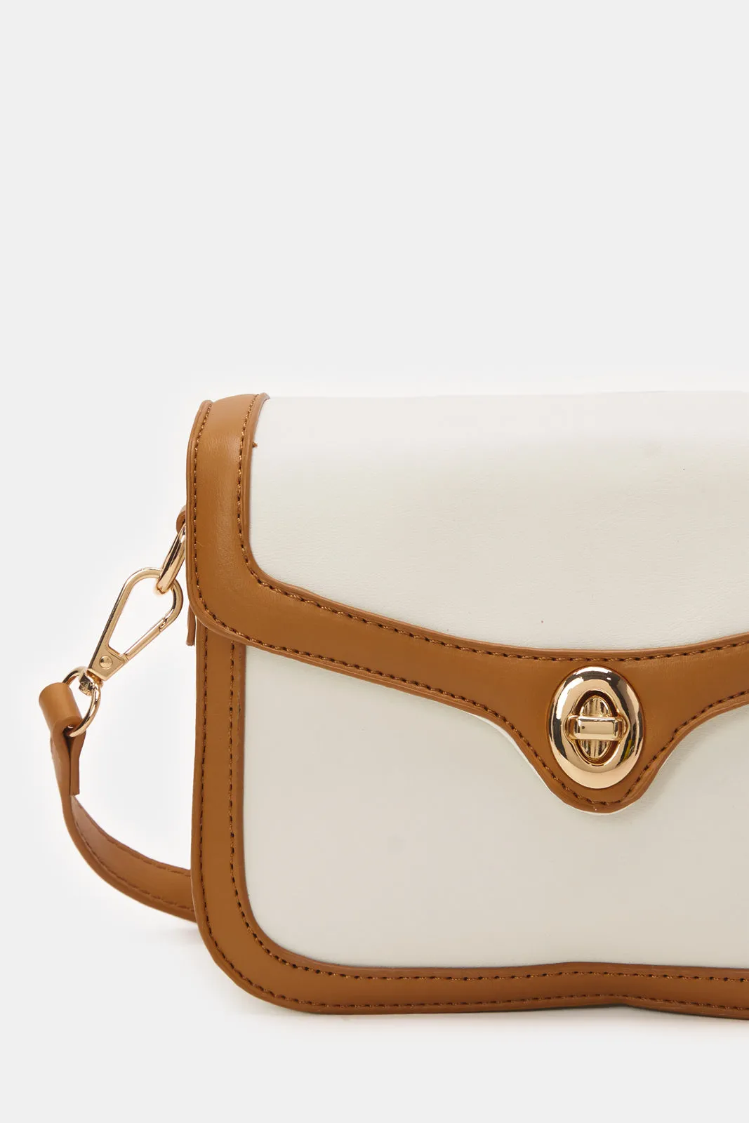 Women White & Brown  Embellished Handbag