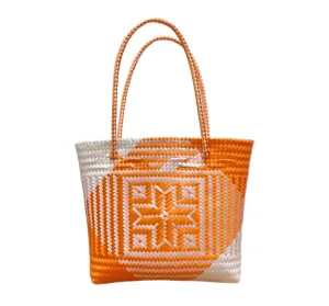 Woven Tote- Medium - Orange, White